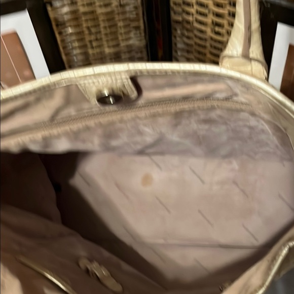Brahmin Cream Textured Tote with Tassel Detail